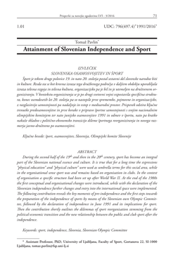 Attainment of Slovenian Independence and Sport