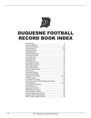 Duquesne Football Record Book Index
