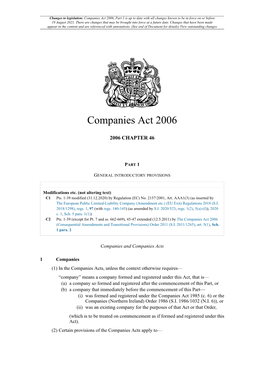 Companies Act 2006, Part 1 Is up to Date with All Changes Known to Be in Force on Or Before 19 August 2021