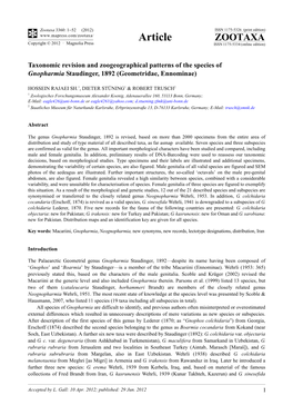 Taxonomic Revision and Zoogeographical Patterns of the Species of Gnopharmia Staudinger, 1892 (Geometridae, Ennominae)