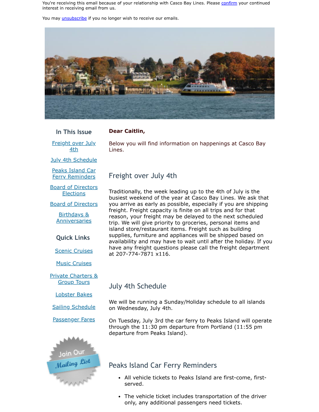 Freight Over July 4Th July 4Th Schedule Peaks Island Car Ferry