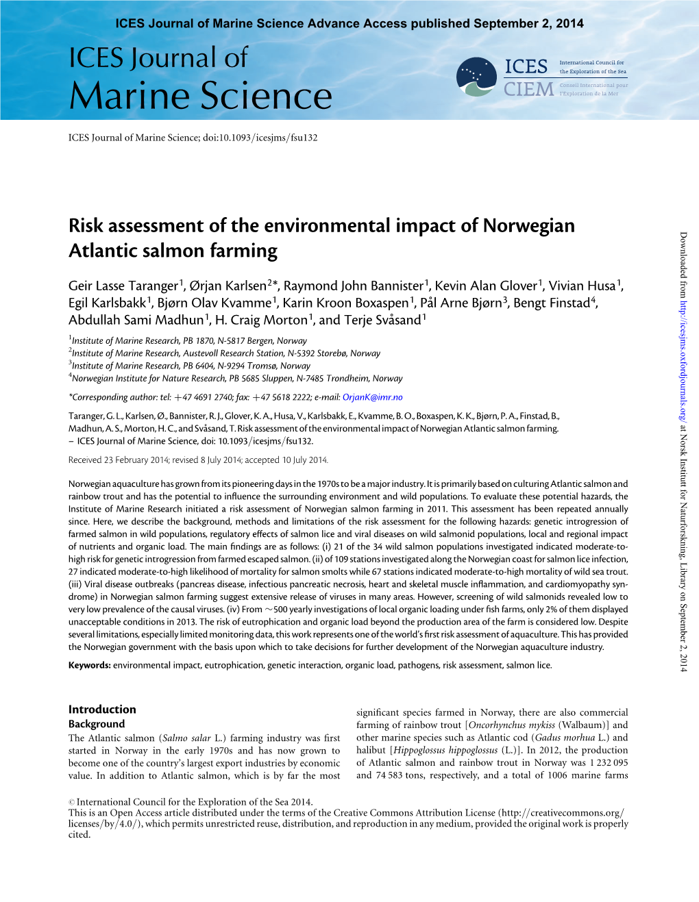 Marine Science Advance Access Published September 2, 2014 ICES Journal of Marine Science