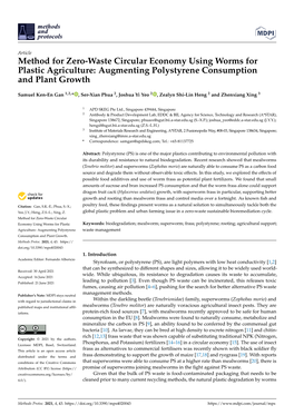 Method for Zero-Waste Circular Economy Using Worms for Plastic Agriculture: Augmenting Polystyrene Consumption and Plant Growth