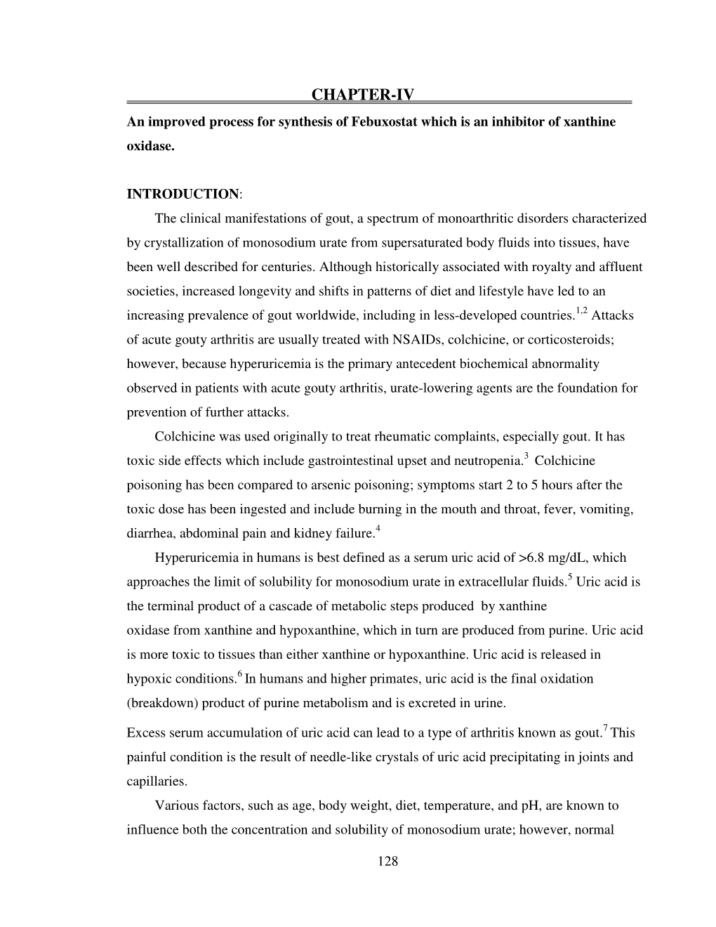 CHAPTER-IV an Improved Process for Synthesis of Febuxostat Which Is an Inhibitor of Xanthine Oxidase