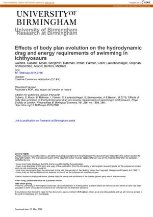 Effects of Body Plan Evolution on the Hydrodynamic Drag And