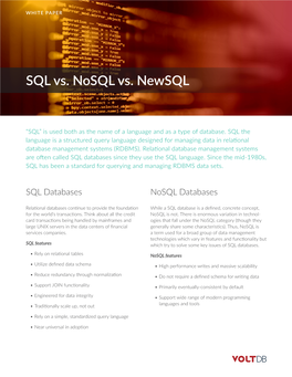 SQL Vs. Nosql Vs. Newsql