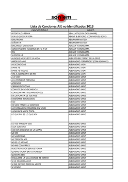 Lista De Canciones AIE No Identificados 2013