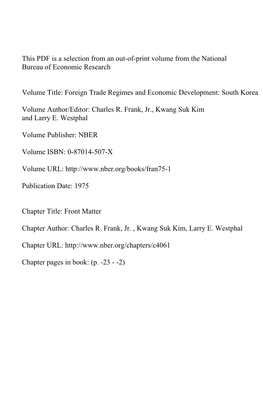 This PDF Is a Selection from an Out-Of-Print Volume from the National Bureau of Economic Research Volume Title: Foreign Trade Re