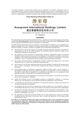 Ausupreme International Holdings Limited 澳至尊國際控股有限公司 (Incorporated in the Cayman Islands with Limited Liability) (The “Company”)