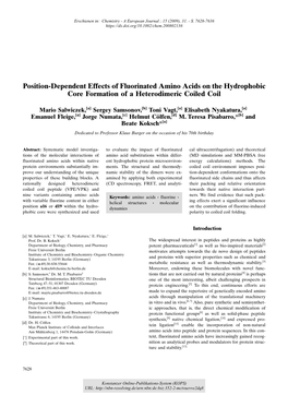 Position-Dependent Effects of Fluorinated Amino Acids on the Hydrophobic Core Formation of a Heterodimeric Coiled Coil