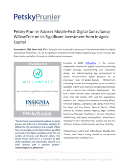 Petsky Prunier Advises Mobile-First Digital Consultancy Willowtree on Its Significant Investment from Insignia Capital