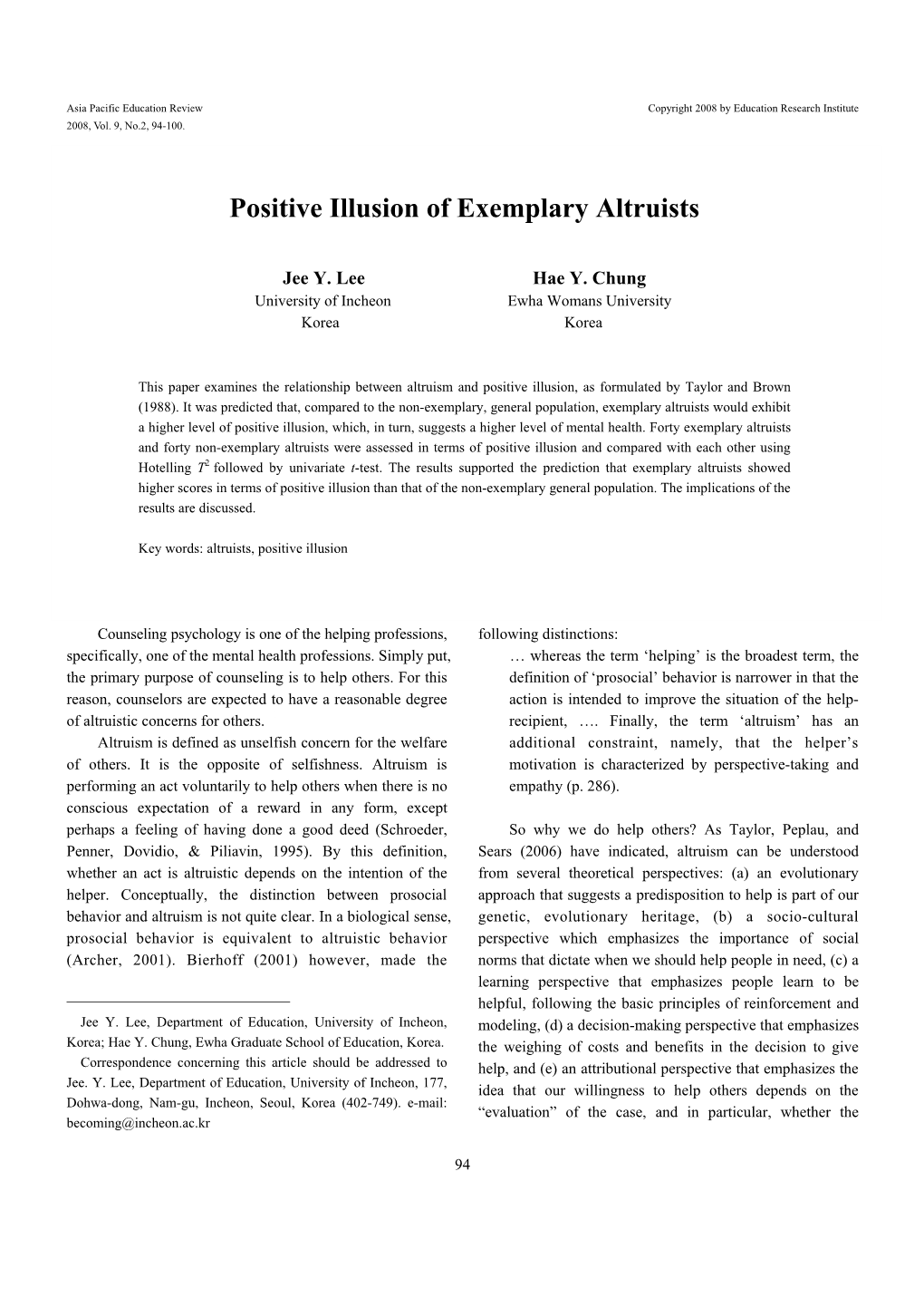 Positive Illusion of Exemplary Altruists