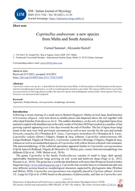 Coprinellus Andreorum: a New Species from Malta and South America