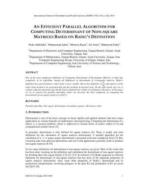 An Efficient Parallel Algorithm for Computing Determinant of Non-Square Matrices Based on Radic's Definition