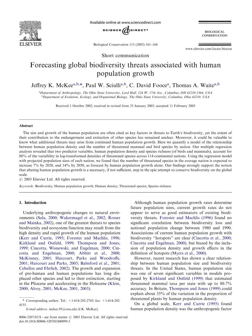 Forecasting Global Biodiversity Threats Associated with Human Population Growth