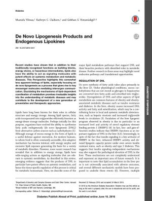 De Novo Lipogenesis Products and Endogenous Lipokines