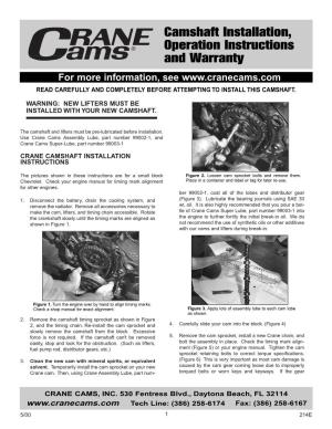 Crane 343904 Camshaft and Lifter Kit Installation Instructions