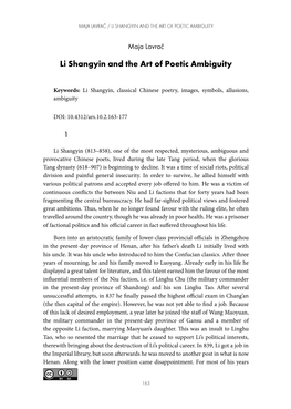 Li Shangyin and the Art of Poetic Ambiguity 1