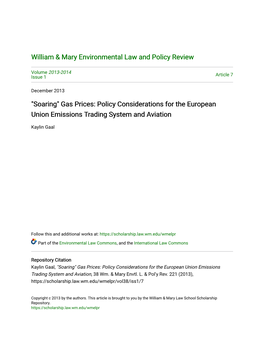 Gas Prices: Policy Considerations for the European Union Emissions Trading System and Aviation