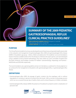 Summary of the 2009 Pediatric Gastroesophageal Reflux Clinical