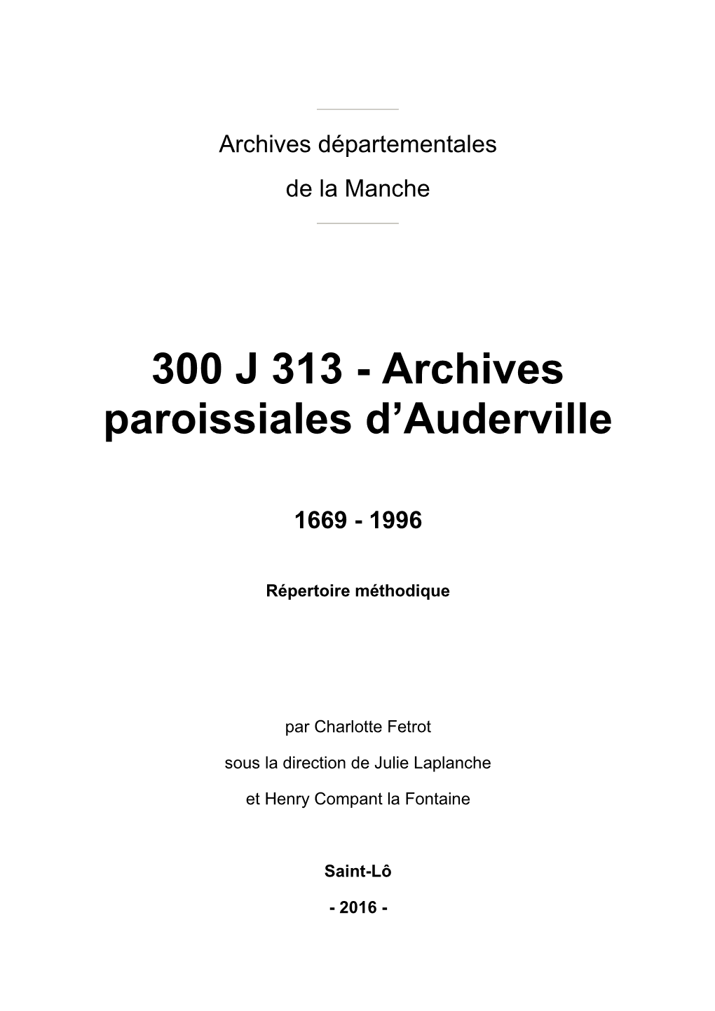 300 J 313 - Archives Paroissiales D’Auderville