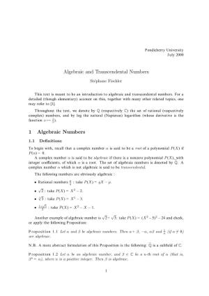 Algebraic and Transcendental Numbers