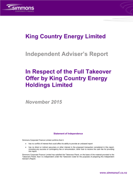 King Country Energy Limited 2015 Independent Advisers Report