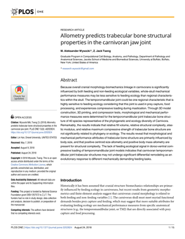 Allometry Predicts Trabecular Bone Structural Properties in the Carnivoran Jaw Joint