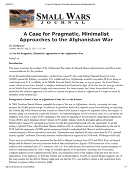 A Case for Pragmatic, Minimalist Approaches to the Afghanistan War