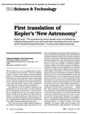 First Translation of Kepler's {New Astronomy}