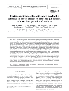 Surface Environment Modification in Atlantic Salmon Sea-Cages: Effects on Amoebic Gill Disease, Salmon Lice, Growth and Welfare