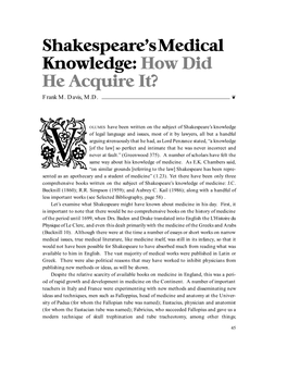 Shakespeare's Medical Knowledge: How Did He Acquire