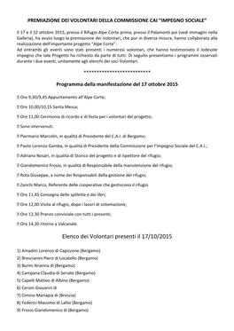 Elenco Dei Volontari Presenti Il 17/10/2015