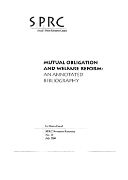 Mutual Obligation and Welfare Reform: an Annotated Bi Bliography