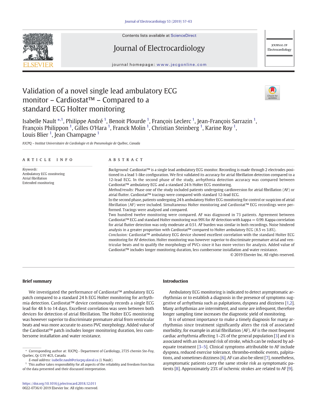 Cardiostat™ – Compared to a Standard ECG Holter Monitoring