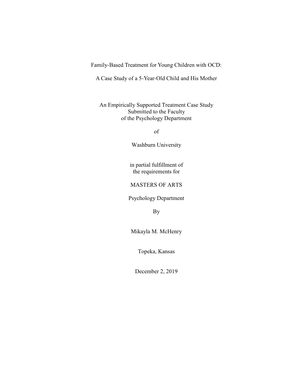 Family-Based Treatment for Young Children with OCD: a Case Study Of
