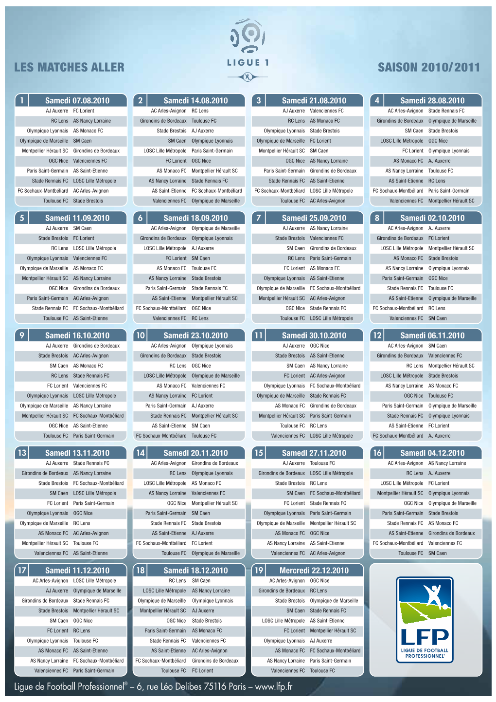 Les Matches Aller Saison 2010/2011