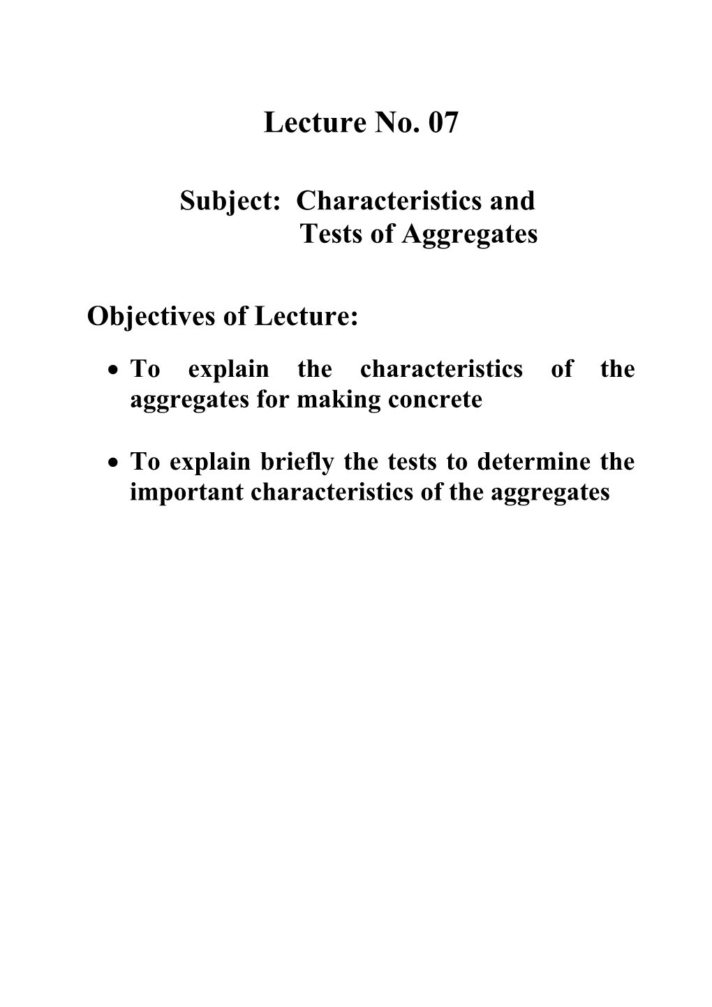 Subject: Characteristics And