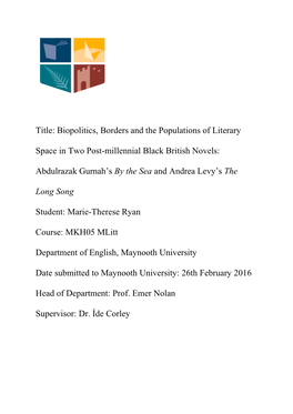 Title: Biopolitics, Borders and the Populations of Literary Space In