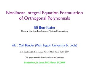 Nonlinear Integral Equation Formulation of Orthogonal Polynomials