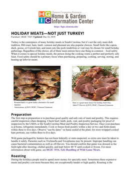 HOLIDAY MEATS—NOT JUST TURKEY! Factsheet | HGIC 3565 | Updated: Dec 16, 2019