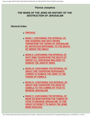 Flavius Josephus the WARS of the JEWS OR HISTORY of the DESTRUCTION of JERUSALEM:Index