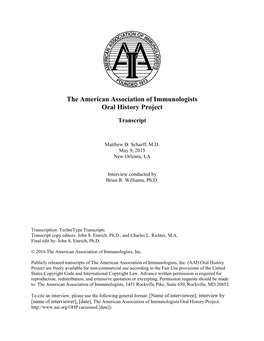 The American Association of Immunologists Oral History Project