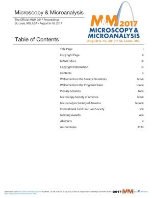 Microscopy & Microanalysis Table of Contents