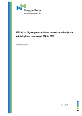 Jääkiekon Liigaorganisaatioiden Kannattavuuden Ja An- Saintalogiikan Muutokset 2005 - 2017