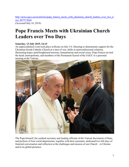 Pope Francis Meets with Ukrainian Church Leaders Over Two Days