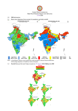 Central Water Commission Daily Flood Situation Report Cum Advisories 15-08-2020 1.0 IMD Information 1.1 1.1 Basin Wise Departure