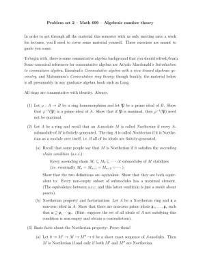 Problem Set 2 – Math 699 – Algebraic Number Theory in Order to Get