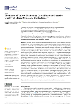The Effect of Yellow Tea Leaves Camellia Sinensis on the Quality of Stored Chocolate Confectionery