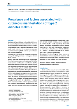 Prevalence and Factors Associated with Cutaneous Manifestations of Type 2 Diabetes Mellitus